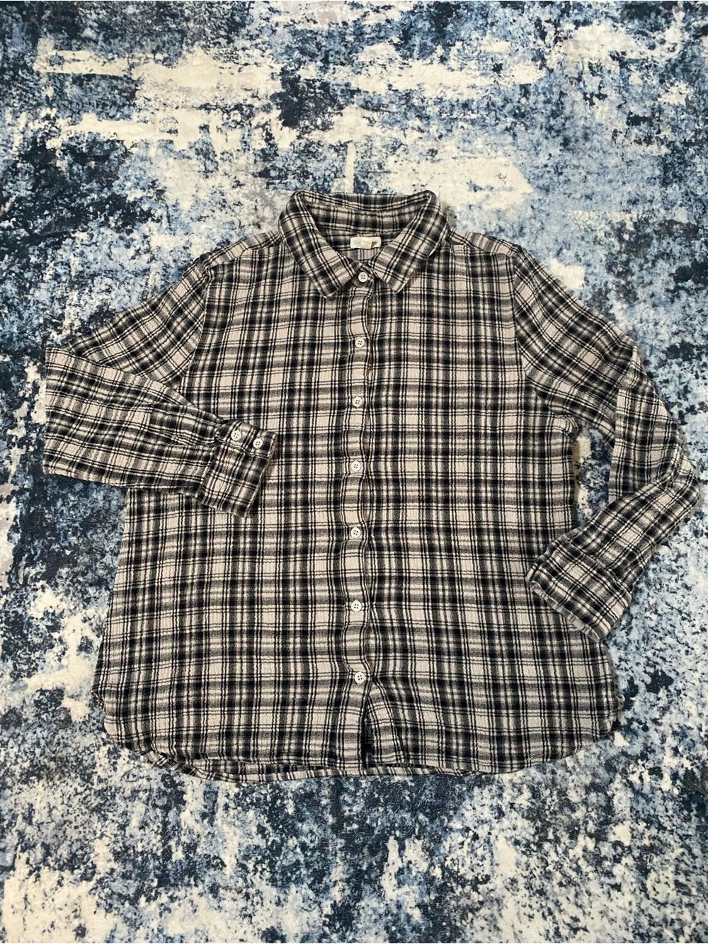 Garnet Hill Women’s 14(L) Black White Plaid Gauzy Button Up Casual Shirt